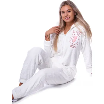 Dámské pyžamo Bílý extra teplý overal s kapucí pro ženy či dívky s králíčkem - zajíčkem BODY 1Z1675 bílá s
