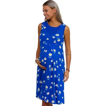 Dámská noční košile Královsky modrá luxusní kojící i těhotenská košilka s otvory s Kopretinami 1D1210 modrá m