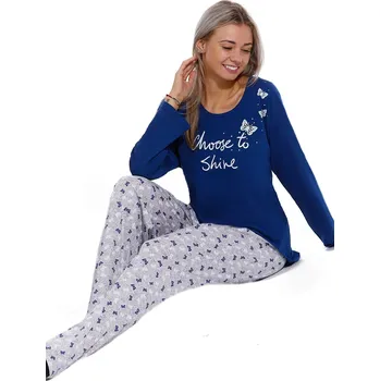Dámské noční prádlo Modré, šedé i béžové pyžamo pro plnoštíhlé ženy či dívky s MOTÝLKY 1B1879 modrá 3xl