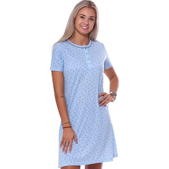 Dámská noční košile Modrá noční košilka pro ženy či dívky na patentky u krku s šedými srdíčky 1C3701 modrá l