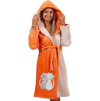 Dámský župan Oranžový i přírodní dámský župan huňatý s kočkama 1Z1393 oranžová l