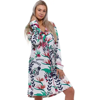 Dámské noční prádlo Elegantní teplá květovaná noční košile pro plnoštíhlé kojící s límečkem AMELIA 1C3531 vzorovaná 1xl