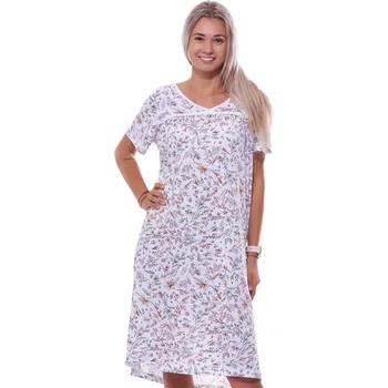 Dámské noční prádlo Bílá a hnědě květovaná dlouhá noční košilka s krátkými rukávy pro plnnoštíhlé ženy či dívky 1C3659 bílá 2xl