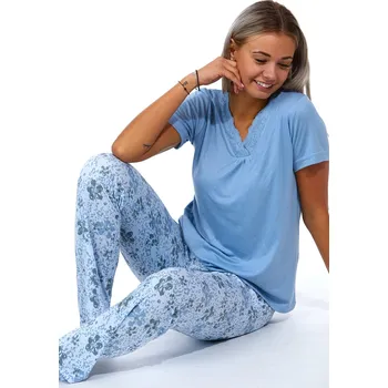 Dámské pyžamo Nebesky modré romantické květované dámské pyžamo s krajkou 1B1732 modrá xl