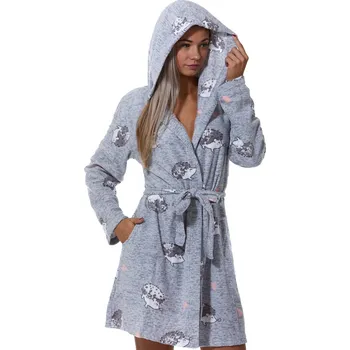 Dámské pyžamo Šedý melírovaný župan teplý, s Ježkama na kojení 1Z1297 šedá xl