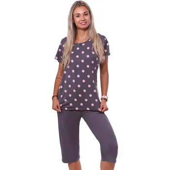 Dámské pyžamo Hnědé a růžově puntíkaté jemné luxusní dámské pyžamo Capri pro plnoštíhlé ženy 1D1310 hnědá 3xl