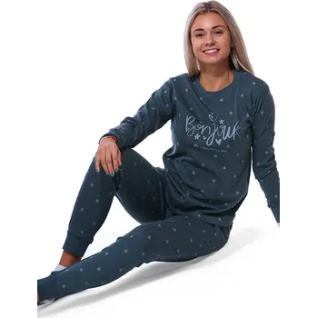 Dámské pyžamo Tmavě zelené a šedé pyžamo pro ženy či dívky s peříčky Bon YouR 1B2147 zelená xl