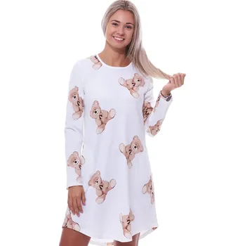 Dámské noční prádlo Bílá a hnědá noční košilka s dlouhými rukávy pro ženy či dívky plyšový medvídci 1C3786 bílá xxl