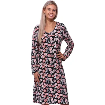 Dámská noční košile Květovaná jemná pružná hřejivá noční košilka s dlouhými rukávy pro ženy či dívky vlčí máky 1C3850 červená xl