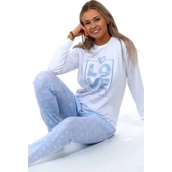 Dámské pyžamo Bílé i nebesky moré srdíčkové dámské pyžamo LOVE MORE 1B1737 bílá s
