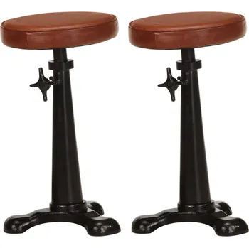 vidaXL Marketos Barové stoličky 2 ks hnědé pravá kůže a litina