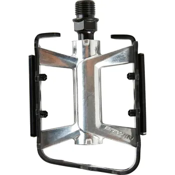 Pedál na kolo ROCKRIDER Ploché pedály na horské kolo 500 hliníkové ŠEDÁ