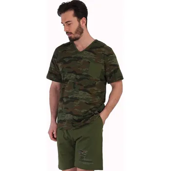 Pánské pyžamo Khaki zelené maskáčové vojenské pyžamo pro muže, Army styl 1P1518 zelená m