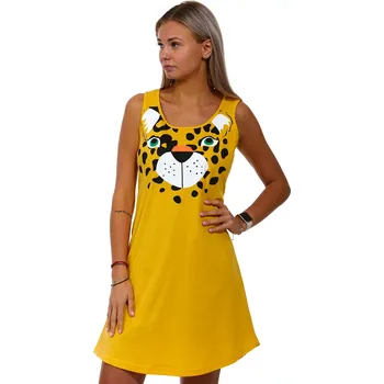 Dámská noční košile Žlutá dámská noční košilka bez rukávů s Tygrem 1C3339 žlutá m