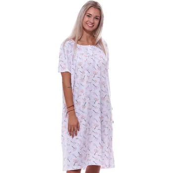 Dámská noční košile Bílá a růžově i oranžově květovaná dlouhá noční košilka pro plnoštíhlé ženy či dívky na knoflíky u krku 1C3660 bílá 1xl