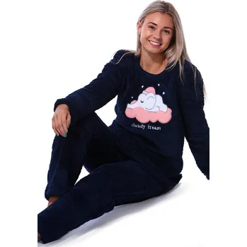 Dámské pyžamo Tmavě modrá extra teplé huňaté pyžamo na zimu pro ženy spící slon 1Z1685 modrá s