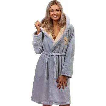 Dámský župan Šedý i béžový kojící župan huňatý z bambusu s beránkovou kapucí a pejskem 1Z1526 šedá m