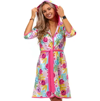 Dámský župan Duhově barevný lehký župan s kapucí pro slečny a ženy veselý smajlíci 1G0509 vzorovaná m