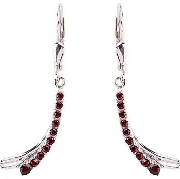 Náušnice granát - stříbrné náušnice - linka (2576-4) povrchová úprava: rhodiované