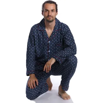 Pánské pyžamo Teplé flanelové pyžamo pro muže klasické 1PF0054 modrá l