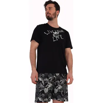 Pánské pyžamo Černé, šedé i zelenošedé graffitové pyžamo pro muže LIVE YOUR LIFE, lebky designe 1P1493 černá s