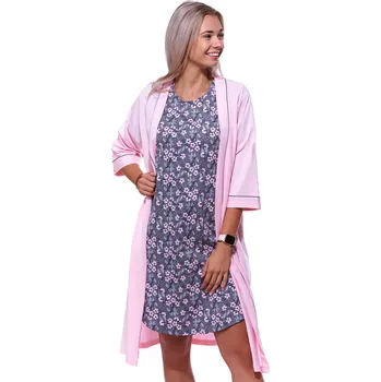 Dámská noční košile Růžový a šedý komplet košilka a župan pro ženy či dívky 1G0584 růžová m