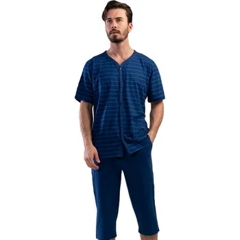 Pánské pyžamo Celo propínací pruhované pyžamo pro muže - modré 1P1406 modrá 3xl