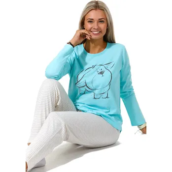 Dámské pyžamo Aurové i béžové pruhované dámské pyžamo s pejskem 1B1807 béžová s