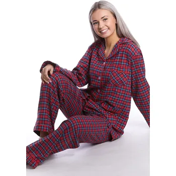 Dámské pyžamo Červené kárované elegantní teplé flanelové pyžamo dámské červená XXL
