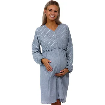 Dámské noční prádlo Tmavě šedý i bíle puntíkaty župan nebo košilka těhotenská i kojící celopropínací 1C3220 vzorovaná xxl