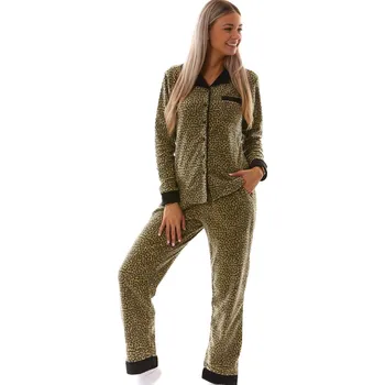 Dámské pyžamo Tygří teplé dámské pyžamo elegantní s límečkem 1Z1320 hnědá s