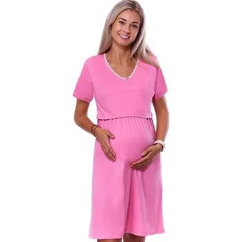 Dámská noční košile Růžová těhotenská košilka s decentními otvory na kojení 1C3686 růžová s