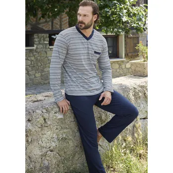 Pánské pyžamo Šedé i modré pruhované pyžamo pro muže s náprsní kapsou 1P1817 šedá xl