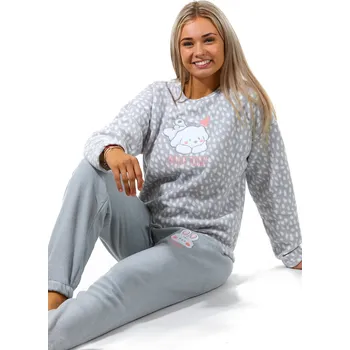 Dámské pyžamo Šedé a srdíčkové s pejskem a ušáčkem luxusní hřejivé dámské pyžamo UŽIJ SI DNEŠEK 1Z1427 šedá m