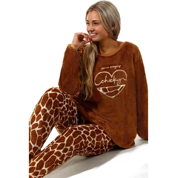 Dámské noční prádlo Hnědá žirafí extra teplá souprava na zimu pro ženy 1Z1483 hnědá m