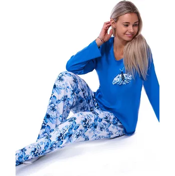Dámské noční prádlo Modré i bílé kvetované pyžamo pro plnoštíhlé ženy či dívky NOČNÍ MOTÝLEK 1B2170 modrá 2xl