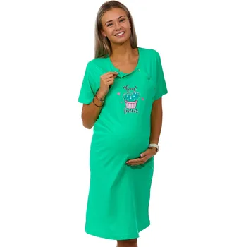 Dámské noční prádlo Zelená kojící a těhotenská košilka na knoflíky - Zamilovaný kaktus 1C3224 zelená xl