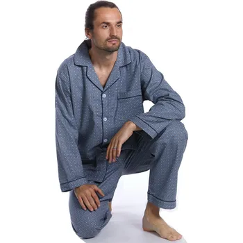 Pánské pyžamo Teplé šedé flanelové pyžamo pro muže klasické 1PF0053 šedá xxl