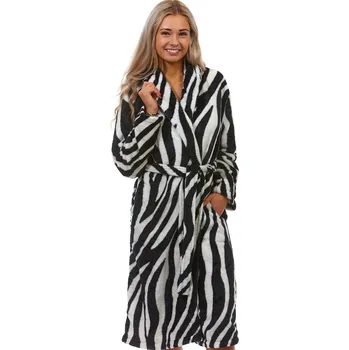 Dámský župan Černý i bílý extra teplý huňatý župan na kojení do porodnice zvířecí vzor ZEBRA 1Z1574 černá xl