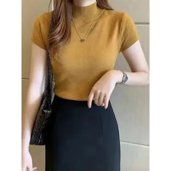 Dámský svetr Jednobarevný svetřík s krátkými rukávy Barva: Žlutá, Velikost: ONE SIZE