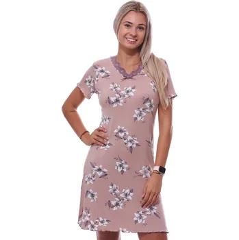 Dámská noční košile Hnědá i starorůžová jemná luxusní noční košilka pro ženy s květinami lemovaná krajkou 1D1394 hnědá xxl