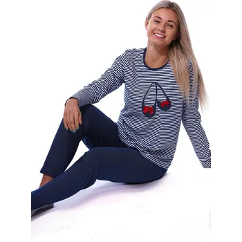 Dámské pyžamo Modré pruhované i puntíkaté pyžamo pro ženy či dívky a Červené střevíčky 1B2109 modrá l