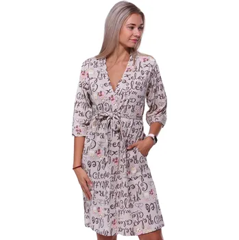 Dámský župan Hnědý i béžový počmáraný lehký župan do porodnice na kojení s ovečkami 1G0593 béžová m