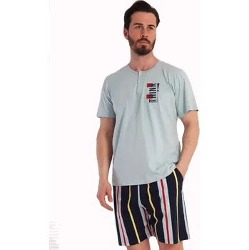 Pánské pyžamo Holubí modř i barevně pruhované pyžamo pro muže s knoflíky, THINK ABOUT THE FUTURE 1P1513 modrá m