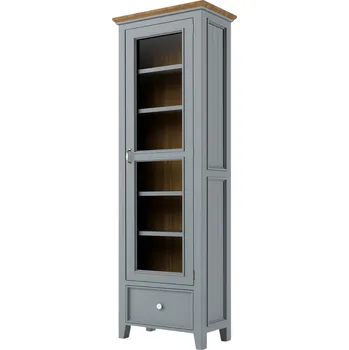 Knihovna Vitrína PROVENCE W7SP z masivu šedomodrá Barevné provedení: Šedomodrá, Provedení: SLIM - šuplíky bez pojezdů