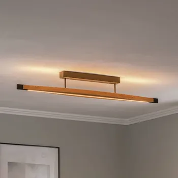 Stropní svítidlo Quitani LED Kiera, dub/černá, 38W - Stříška - délka 32 cm, šířka 5,5 cm, výška 4,5 cm světlé dřevo, černý matný kartáč, chrom LED 38 W celkem - Doprava zdarma