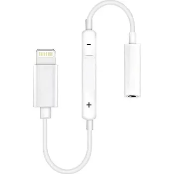Audio kabel Adapter Reverse iPhone LIGHTNING - AUDIO JACK 3,5 mm AUX s ovládáním hlasitosti bílý