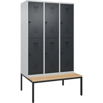 Šatní skříň Šatní skříňka C+P typ Cabo-Plus, dvoupatrová, lavička, 6 oddíly, 1200 x 2120 mm, černošedé dveře