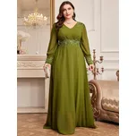 Luxusní společenské šaty s výšivkami a kamínky Barva: Zelená, Velikost: 4XL