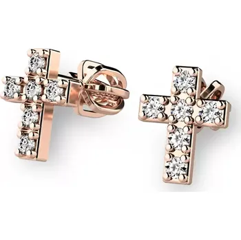 Náušnice Dámské náušnice růžové zlato 585/1000 přírodní diamant 0.066 ct G/SI - křížky s brilianty 140026-CV-DIA